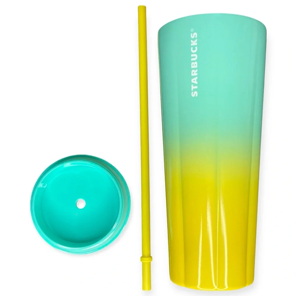 Starbucks Tumbler 2021 Summer Ombré Teal Yellow Stainless 24 oz VENTI 💎OOP💎